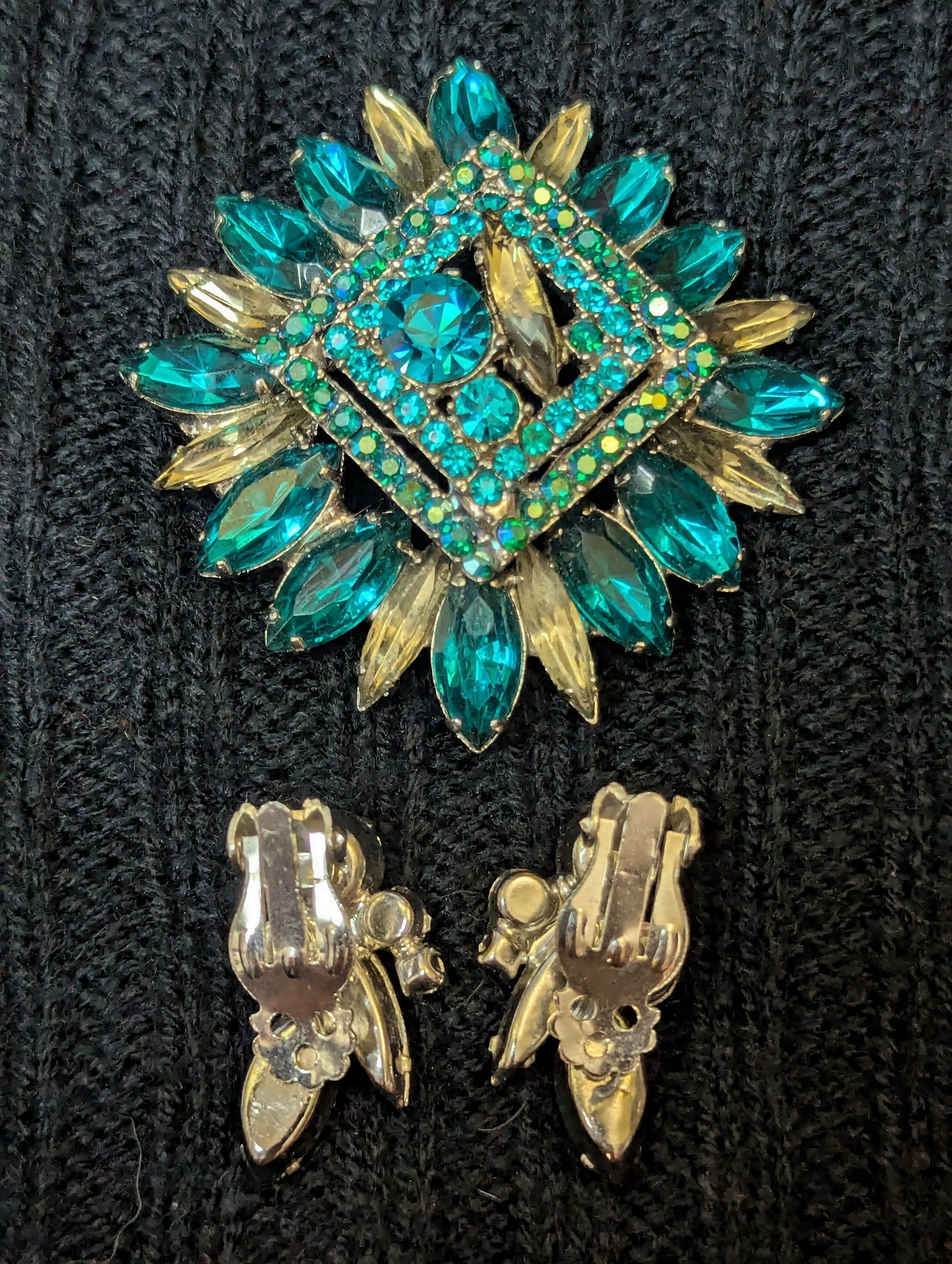 Antique broach & clip on earring set 1