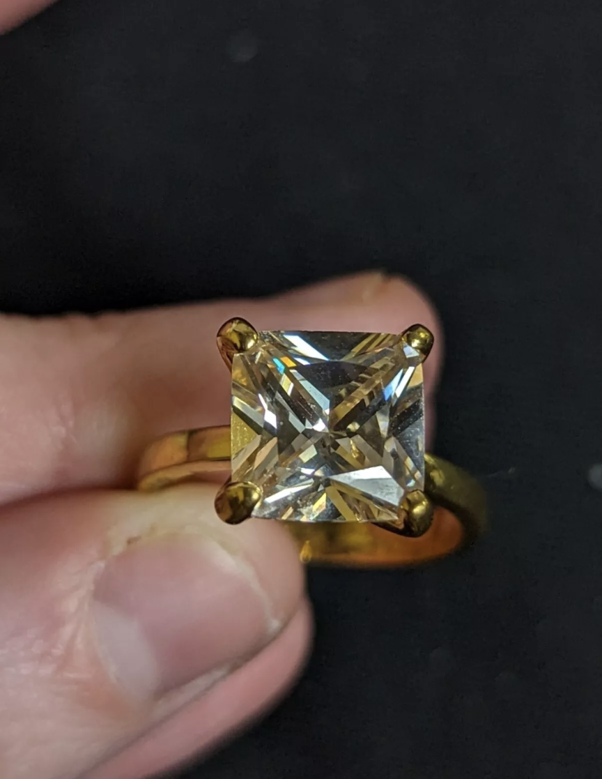 Gold Toned Princess Cut Engagement Ring Size:8 1