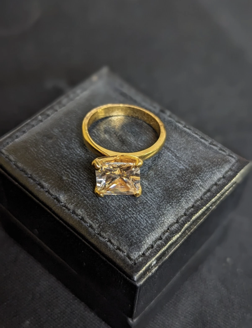 Gold Toned Princess Cut Engagement Ring Size:8 2