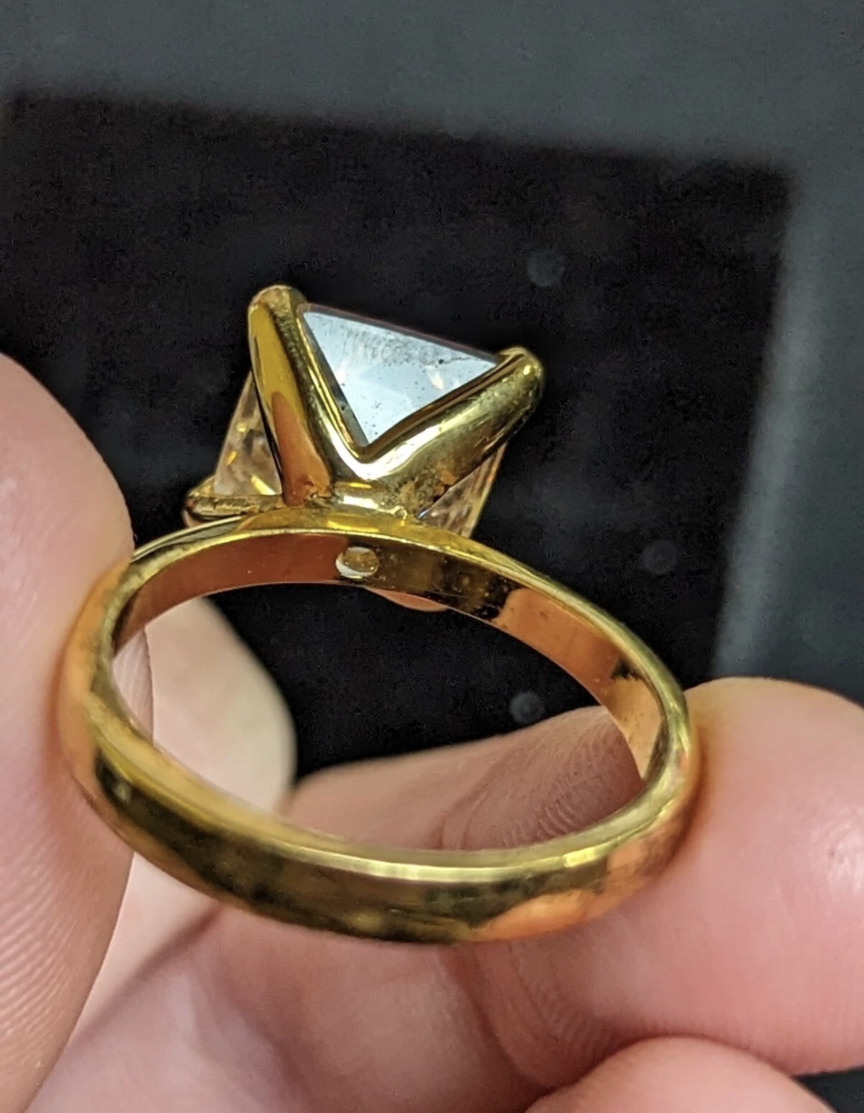 Gold Toned Princess Cut Engagement Ring Size:8 3