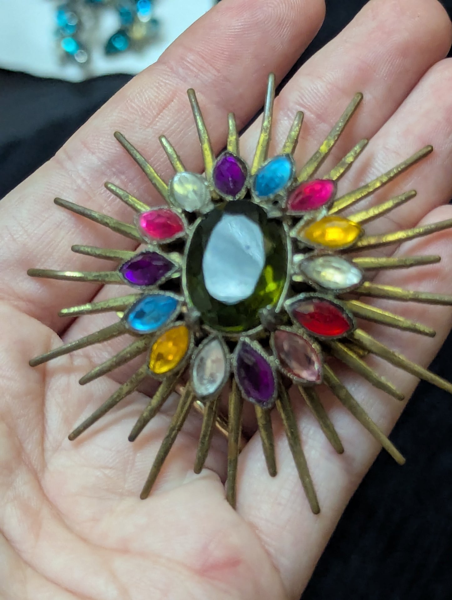 Antique Rainbow starburst shaped broach