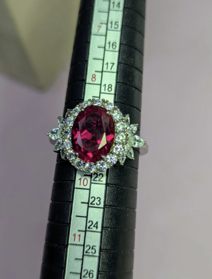 Antique (Pre-owned) Sterling Silver Lab Created Ruby&White Zirconia Ring Size 9 6.75 CTW