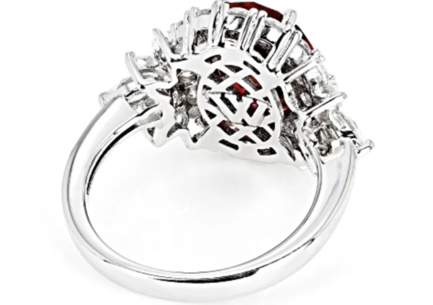 Antique (Pre-owned) Sterling Silver Lab Created Ruby&White Zirconia Ring Size 9 6.75 CTW