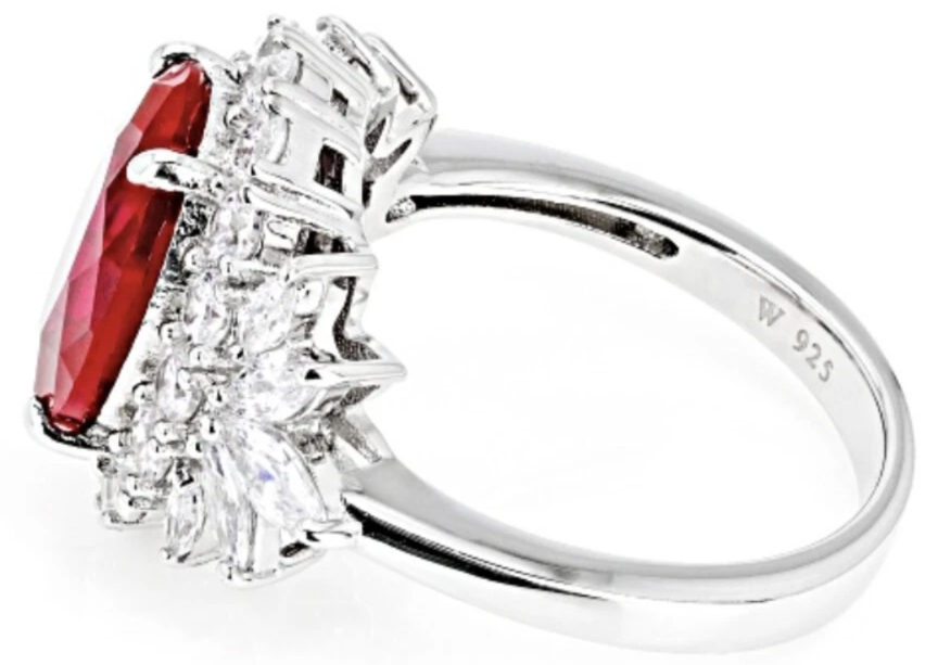 Antique (Pre-owned) Sterling Silver Lab Created Ruby&White Zirconia Ring Size 9 6.75 CTW