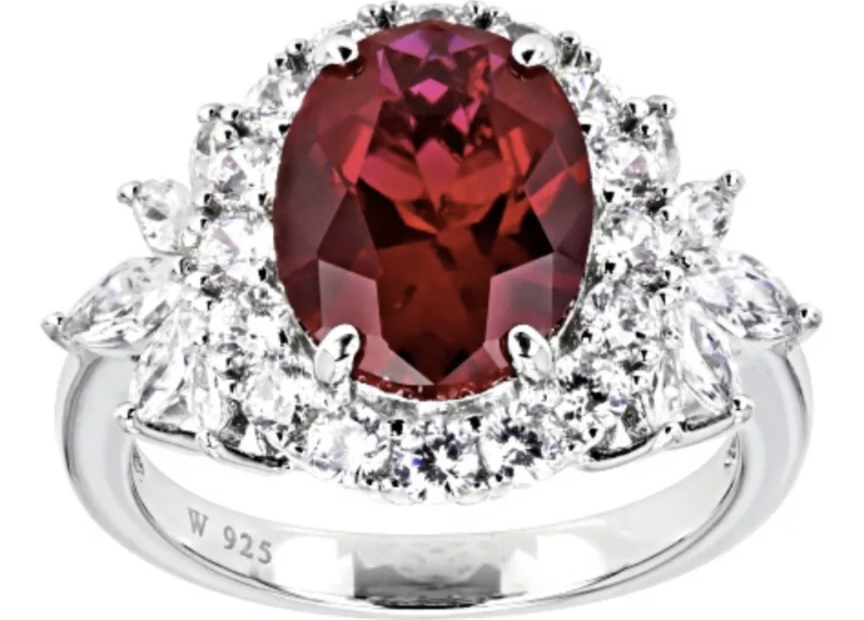 Antique (Pre-owned) Sterling Silver Lab Created Ruby&White Zirconia Ring Size 9 6.75 CTW