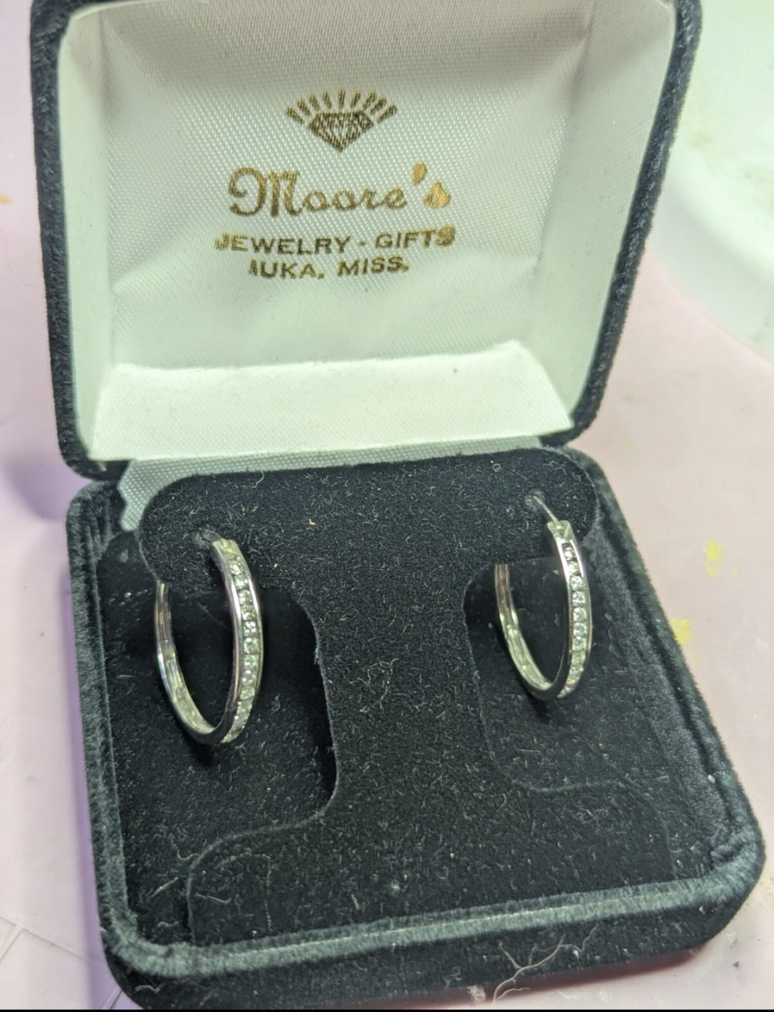 10K diamond hoop earrings