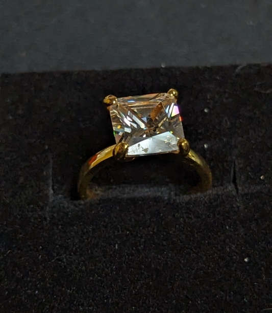Gold Toned Princess Cut Engagement Ring Size:8