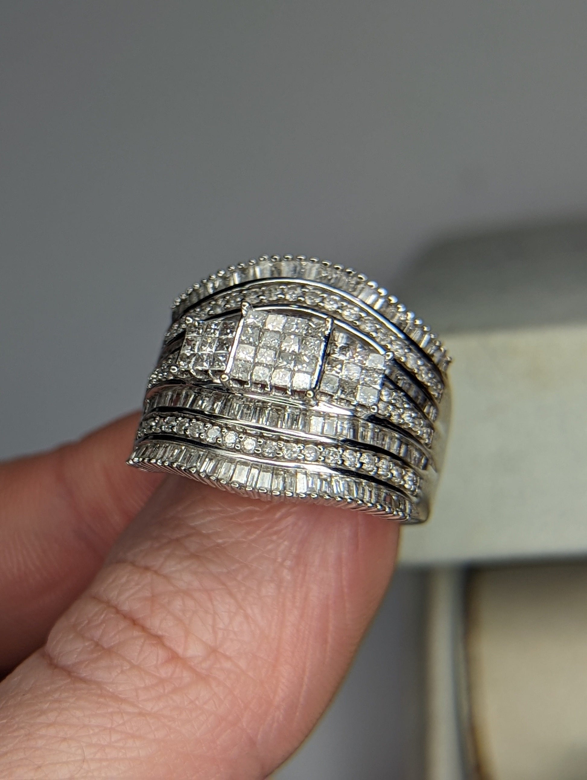 EsotericMineralsnCrystals 14k White Gold, White Diamond Quad Ring