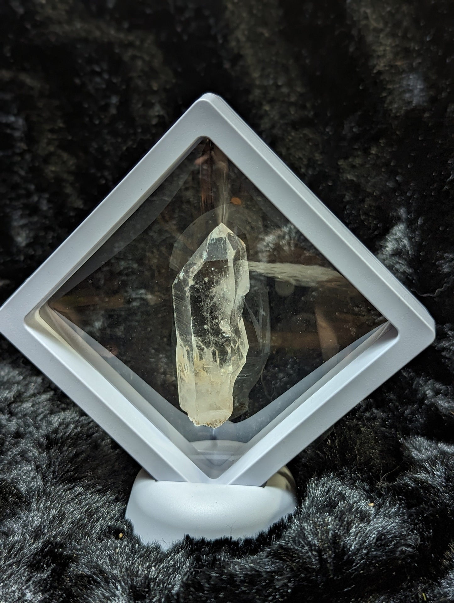 EsotericMineralsnCrystals Arkansas Quartz Crystal Point in Floating Frame Display