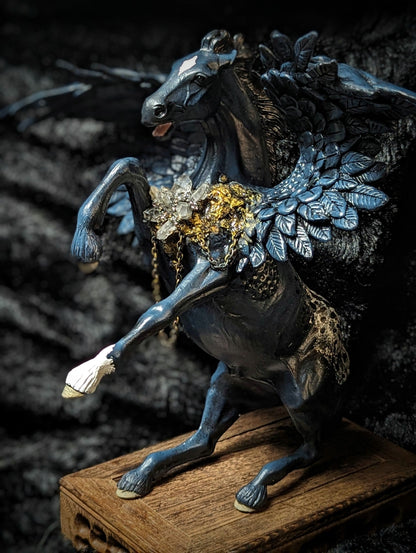 EsotericMineralsnCrystals OOAK Custom Rearing Pegasus Figure with crystals