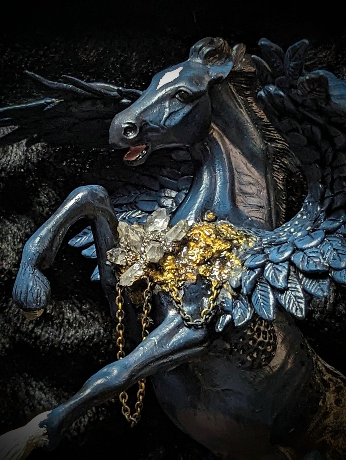 EsotericMineralsnCrystals OOAK Custom Rearing Pegasus Figure with crystals