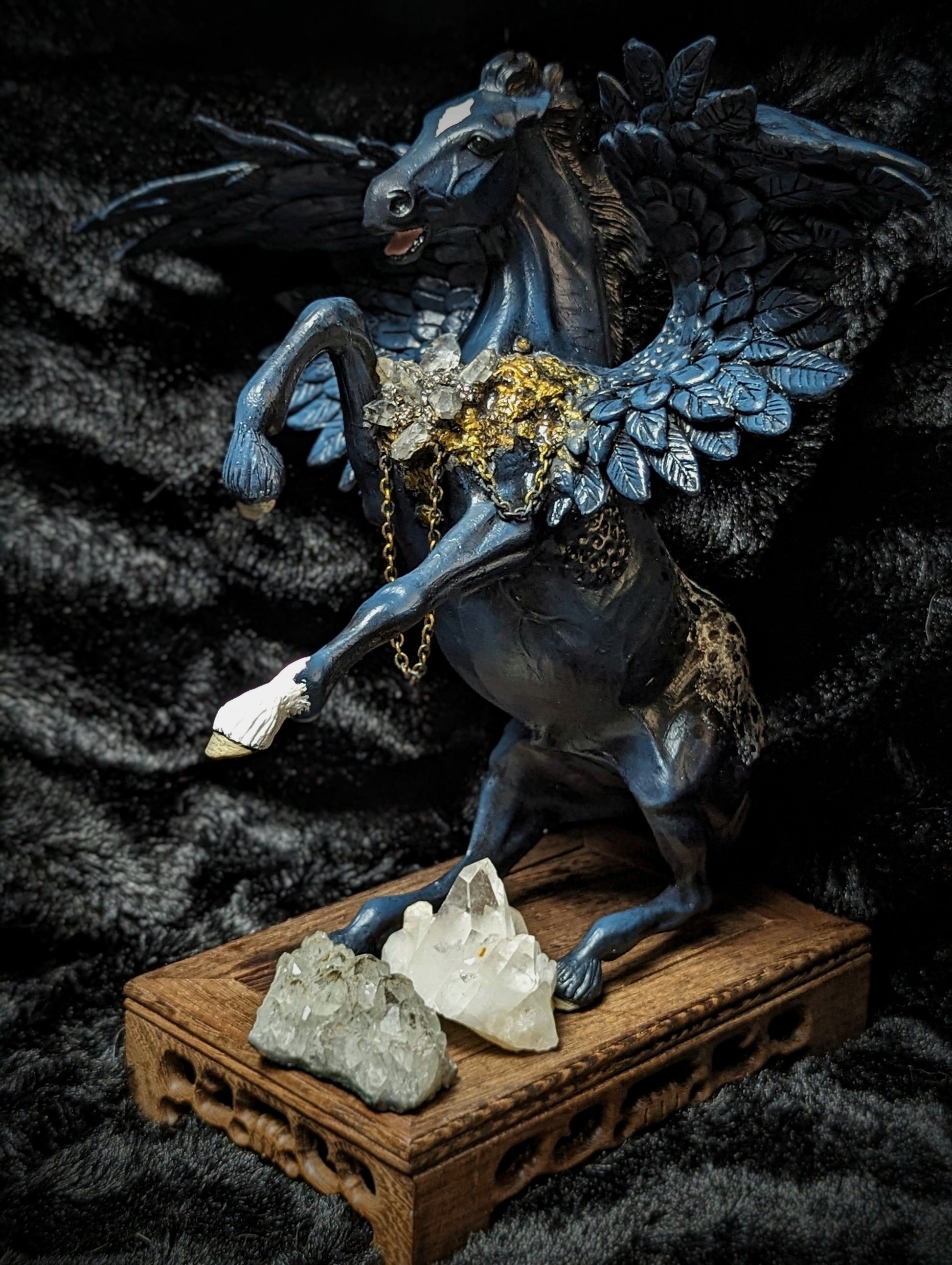 EsotericMineralsnCrystals OOAK Custom Rearing Pegasus Figure with crystals