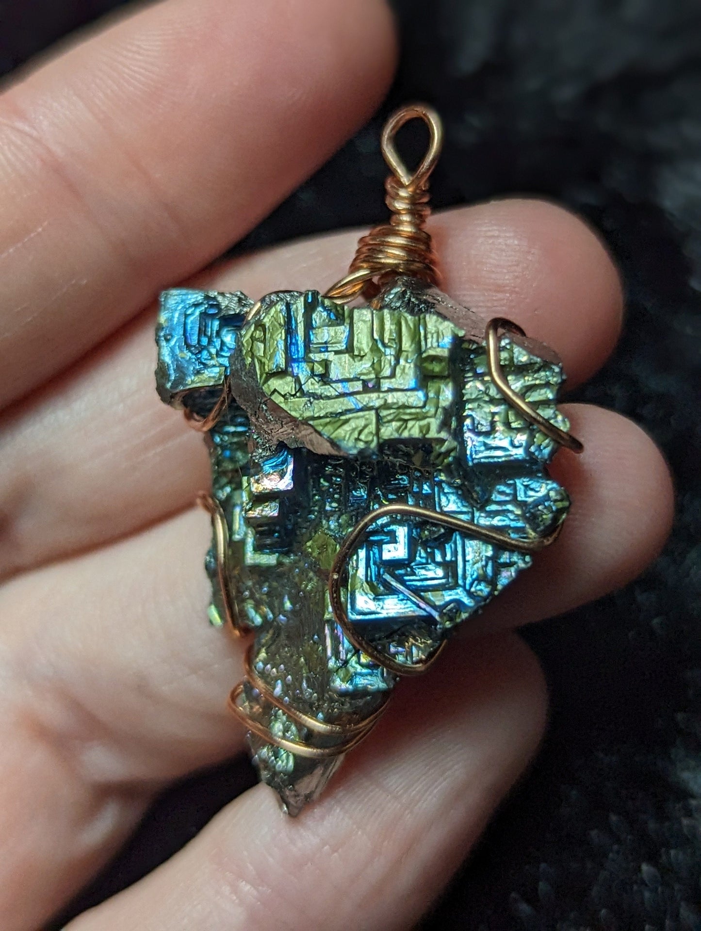 EsotericMineralsnCrystals Bismuth copper pendant