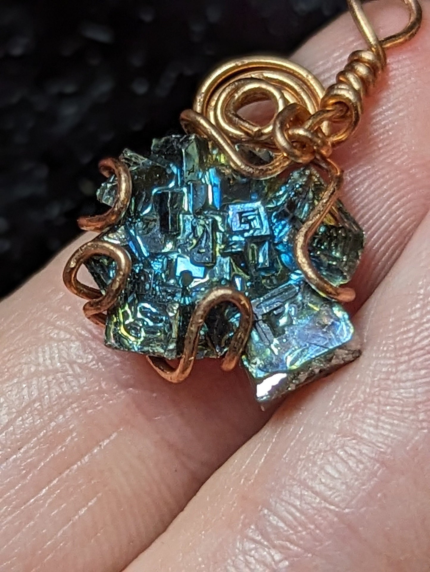 EsotericMineralsnCrystals Bismuth and Copper pendant