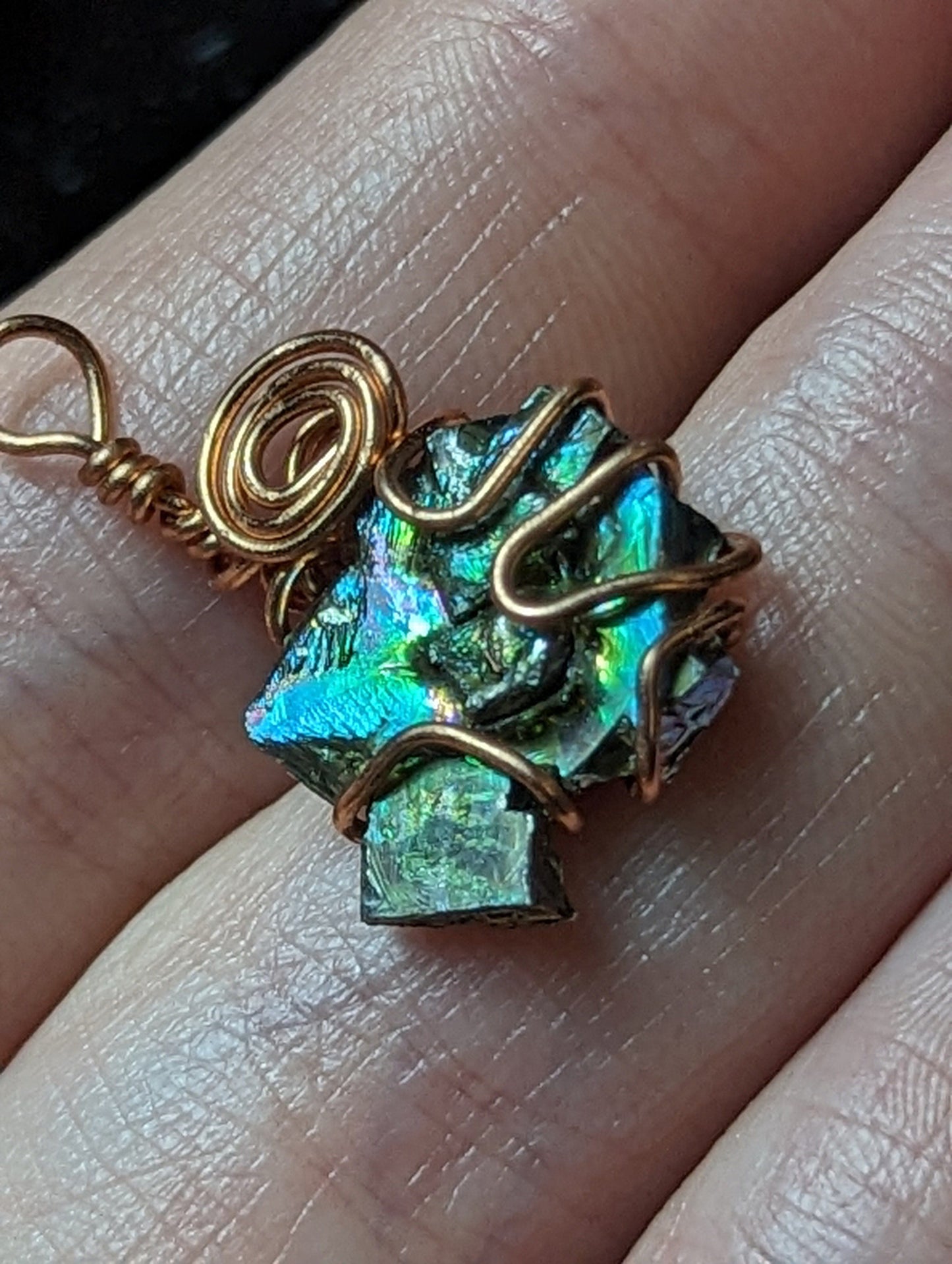 EsotericMineralsnCrystals Bismuth and Copper pendant