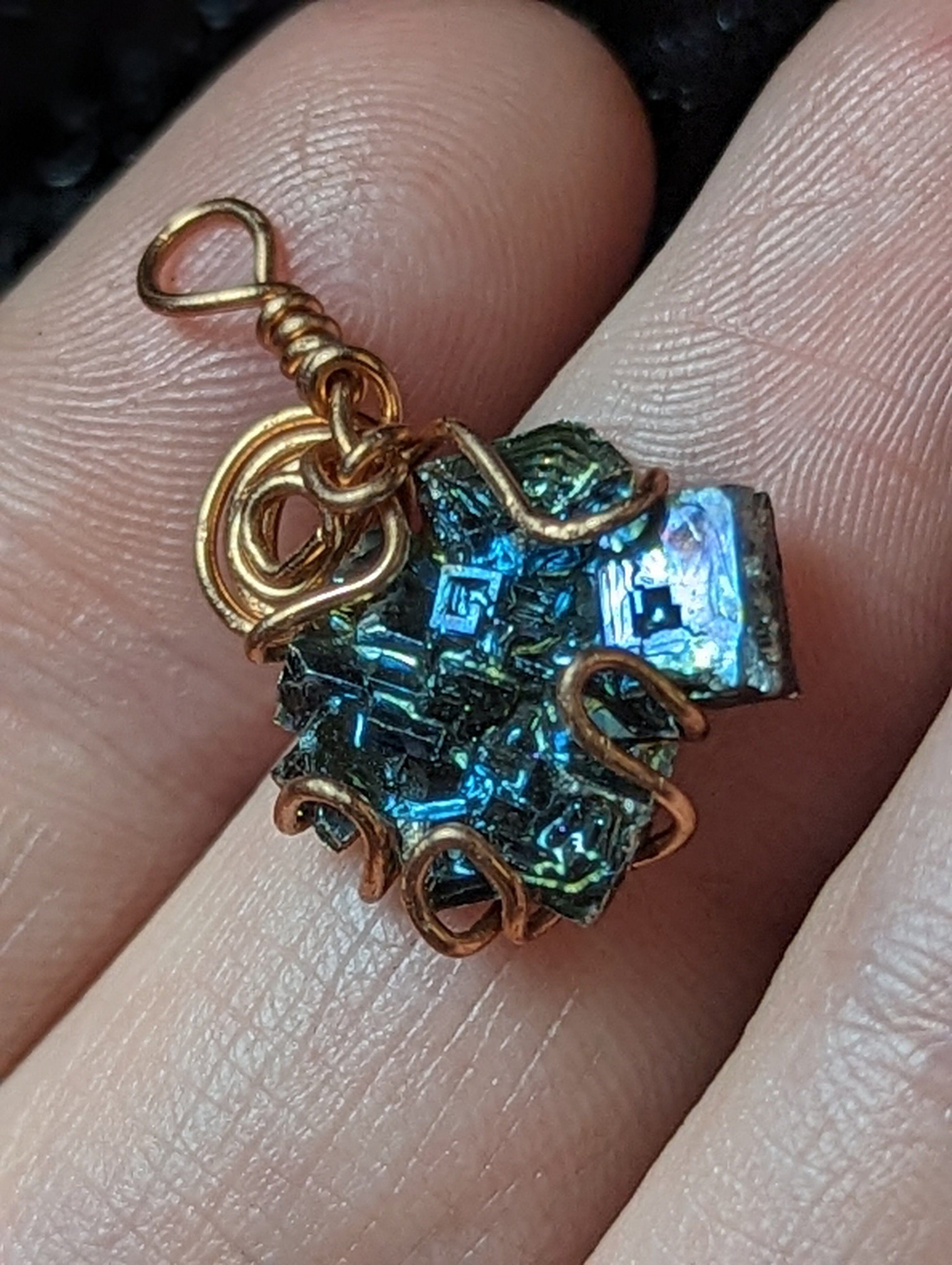 EsotericMineralsnCrystals Bismuth and Copper pendant