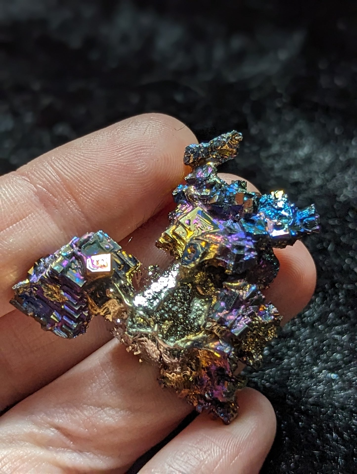 Rainbow Bismuth Crystal in Floating Display Case.