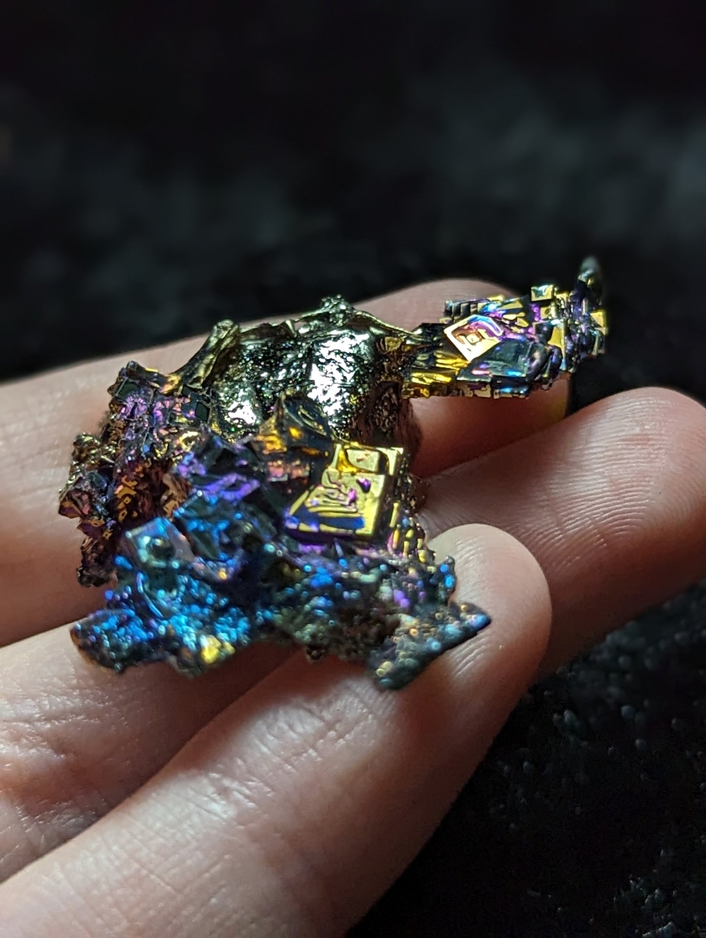 Rainbow Bismuth Crystal in Floating Display Case.