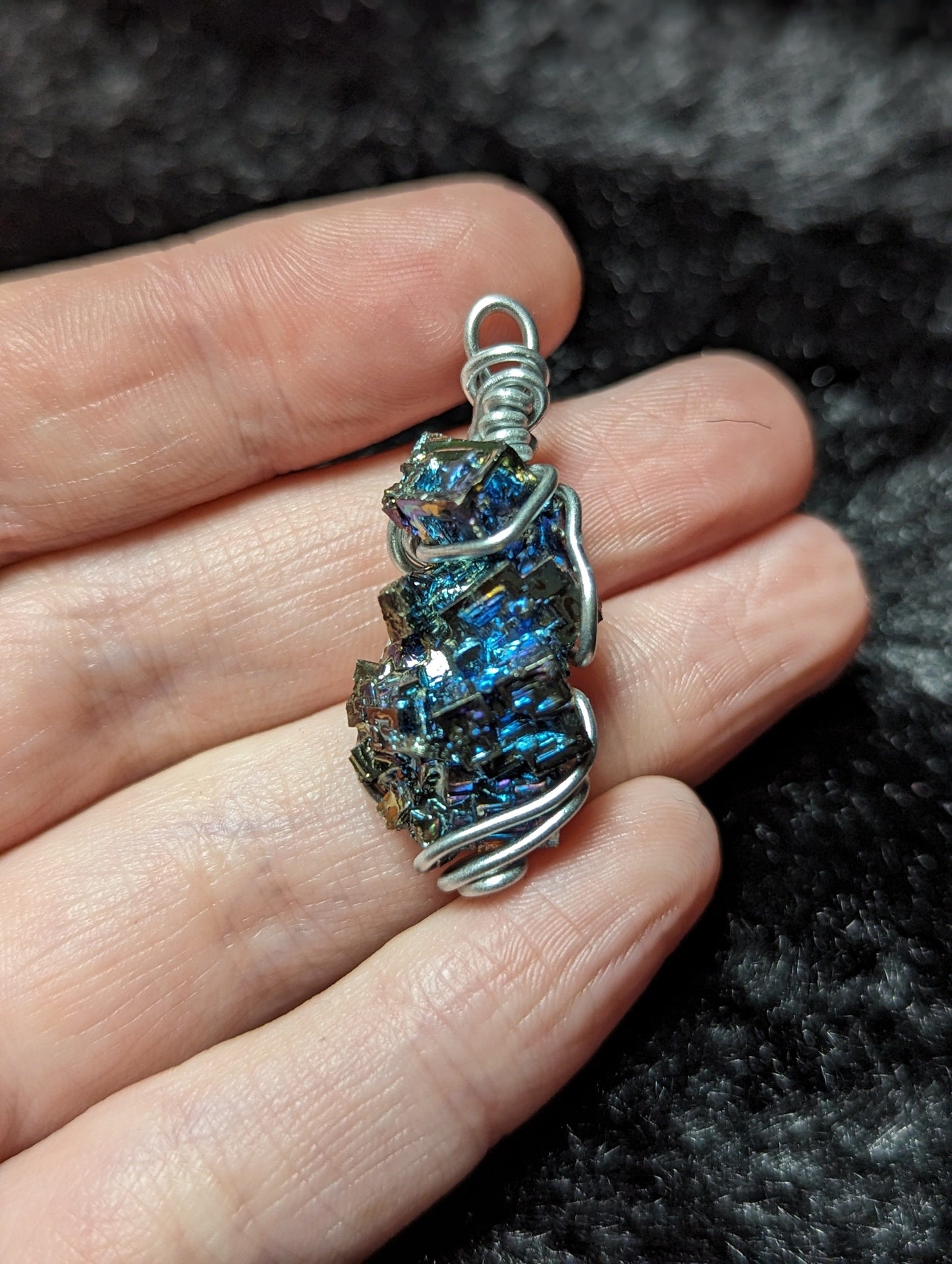 EsotericMineralsnCrystals Bismuth on quartz crystal pendant