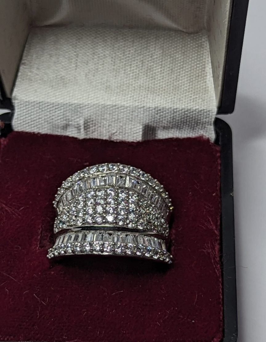 Women's White Cubic Zirconia Rhodium Over Sterling Silver Ring 1