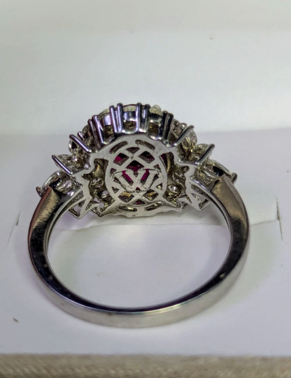 Antique (Pre-owned) Sterling Silver Lab Created Ruby&White Zirconia Ring Size 9 6.75 CTW